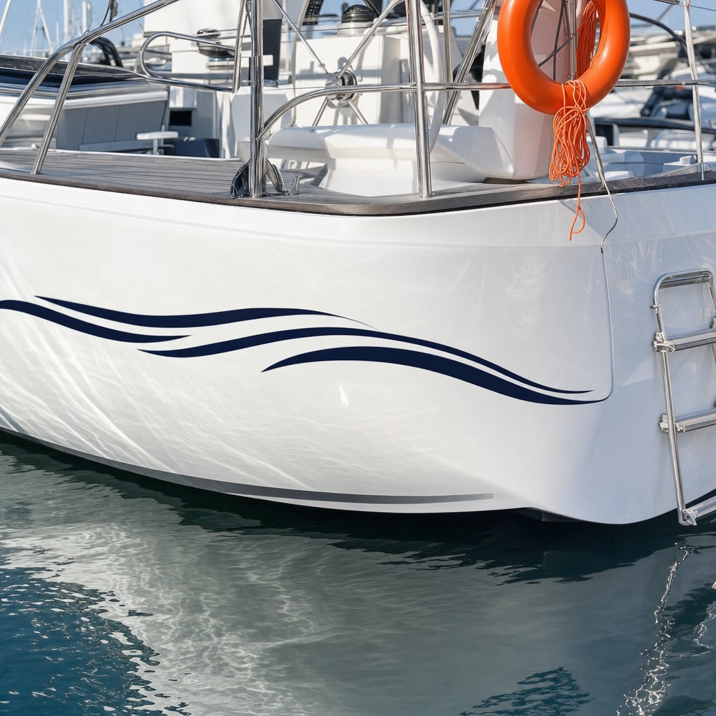 Bootsbeschriftung als Klebeschrift am Heck eines Segelboots