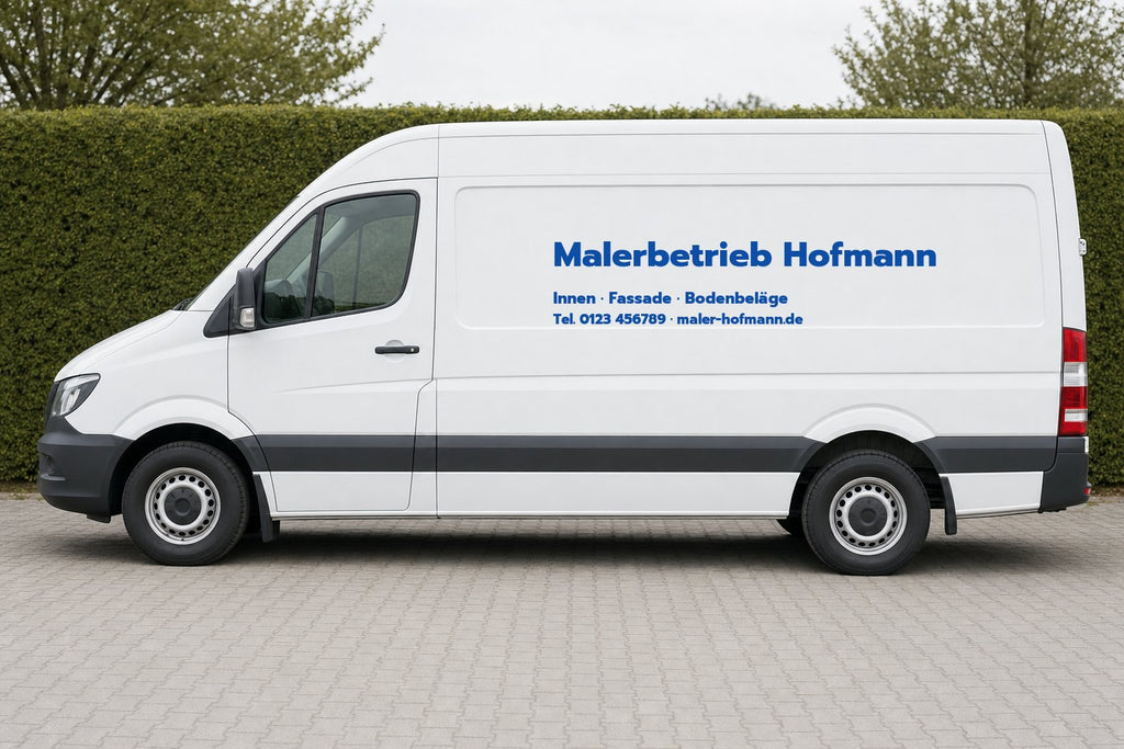 Transporter mit blauer Beschriftung, Beispiel Malerbetrieb