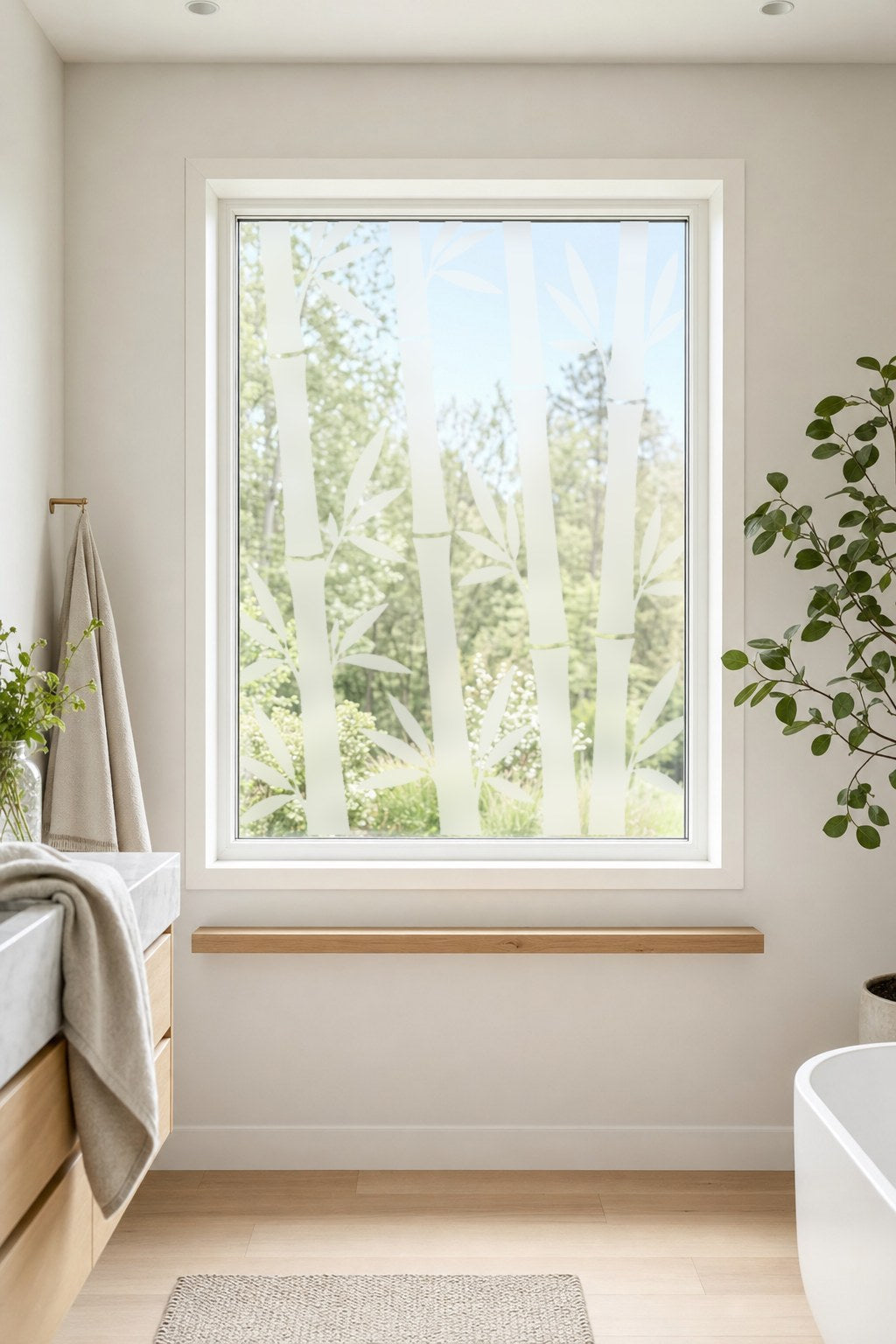 Sichtschutzfolie Bambus als Milchglas am Badfenster