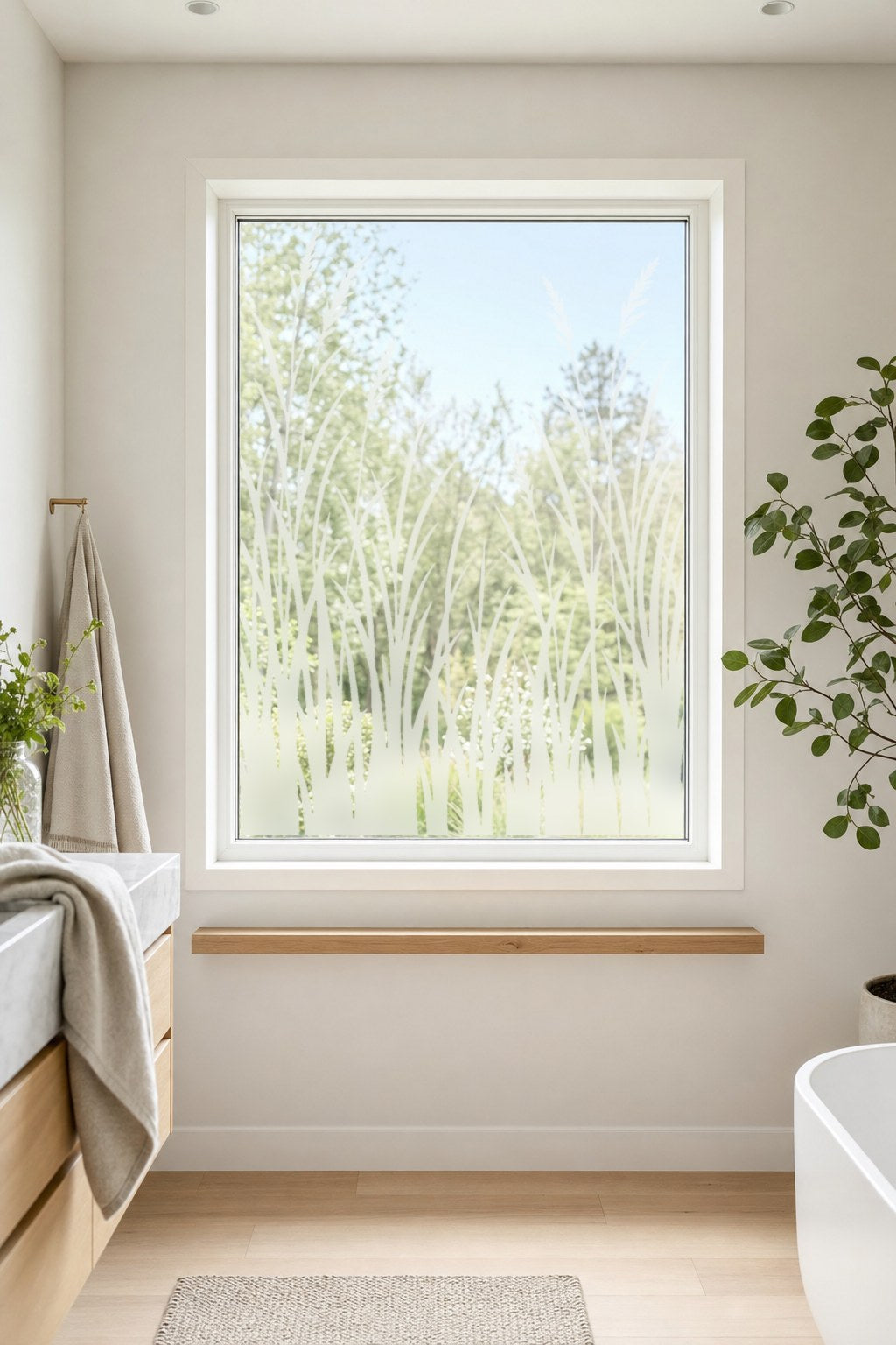 Sichtschutzfolie Gräser als Milchglas am Badfenster