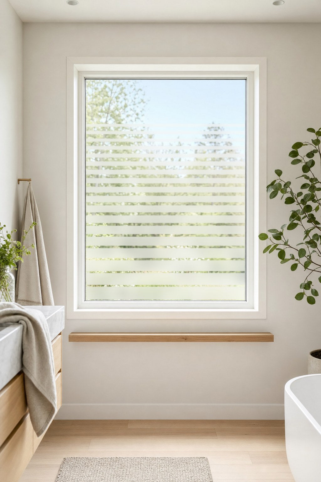 Sichtschutzfolie Streifen-Verlauf als Milchglas am Badfenster
