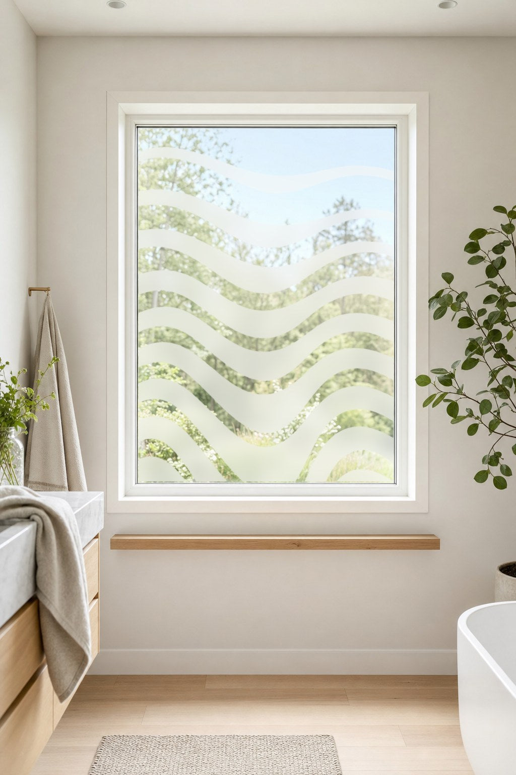 Sichtschutzfolie Wellen als Milchglas am Badfenster