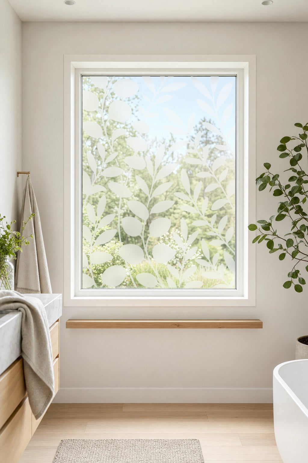 Sichtschutzfolie Zweige als Milchglas am Badfenster