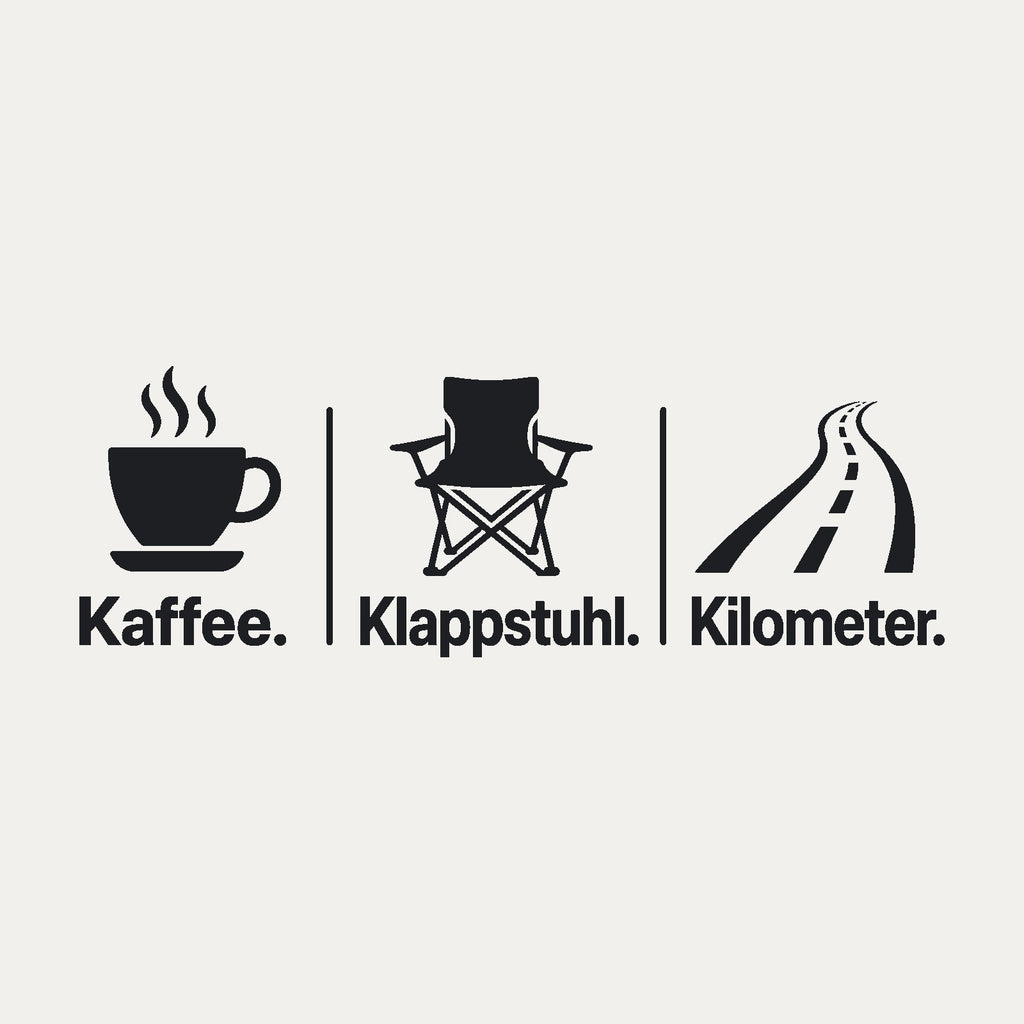 Wohnmobil-Aufkleber „Kaffee. Klappstuhl. Kilometer.“, Motiv