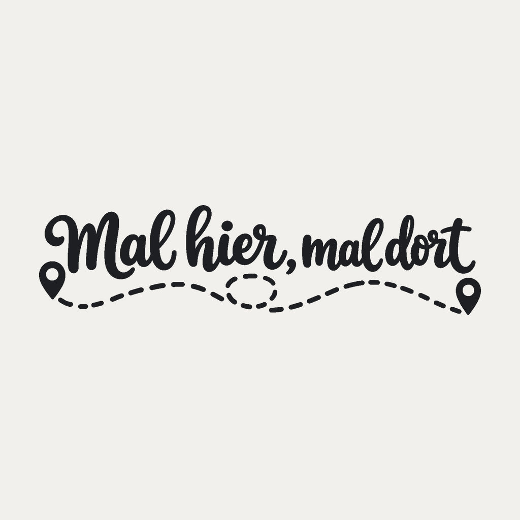 Wohnmobil-Aufkleber „Mal hier, mal dort“, Motiv