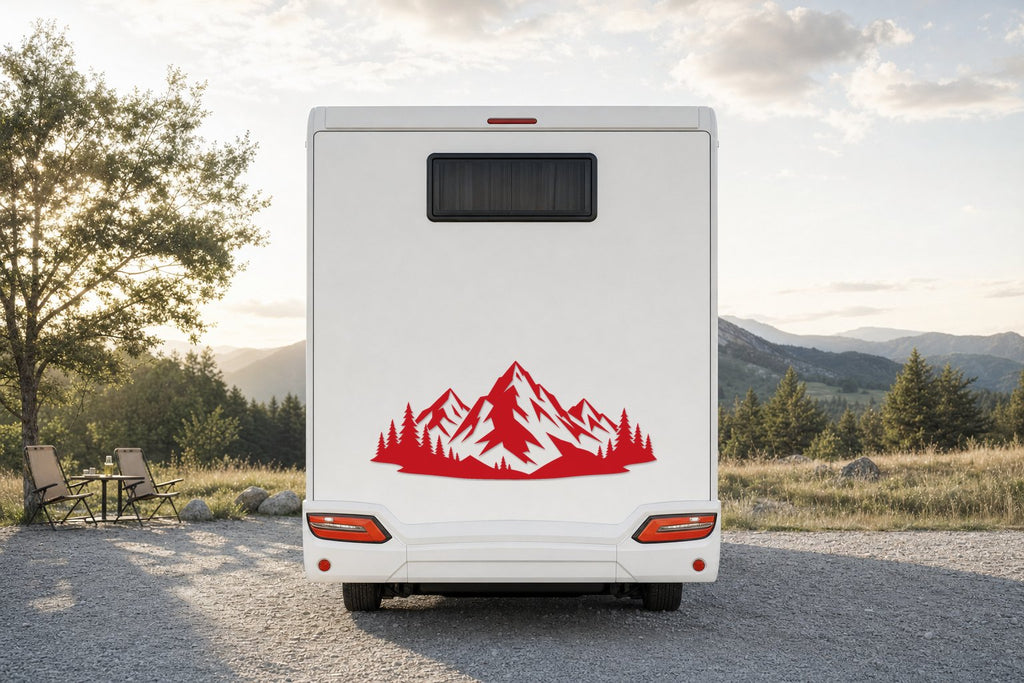Berge-Aufkleber Alpenpanorama fürs Wohnmobil in Rot am Wohnmobil