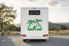 Wohnmobil-Aufkleber „Mein Haus fährt 100“ in Grün am Wohnmobil