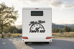 Wohnmobil-Aufkleber „Mein Haus fährt 100“ in Schwarz am Wohnmobil
