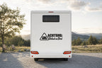 Wohnmobil-Aufkleber „Achtung: Urlaub an Bord“ in Schwarz am Wohnmobil