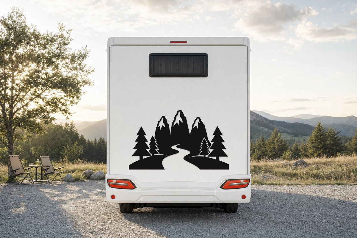 Berge-Aufkleber „Dolomiten“ fürs Wohnmobil in Schwarz am Wohnmobil