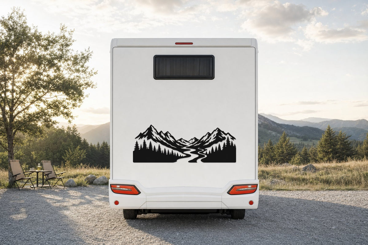 Berge-Aufkleber „Flusstal“ fürs Wohnmobil in Schwarz am Wohnmobil