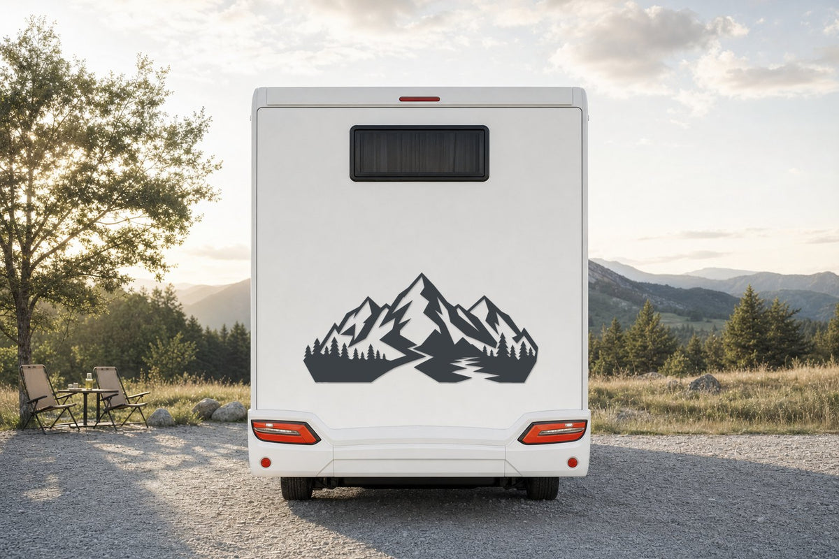 Berge-Aufkleber „Geometrisch“ fürs Wohnmobil in Anthrazit am Wohnmobil