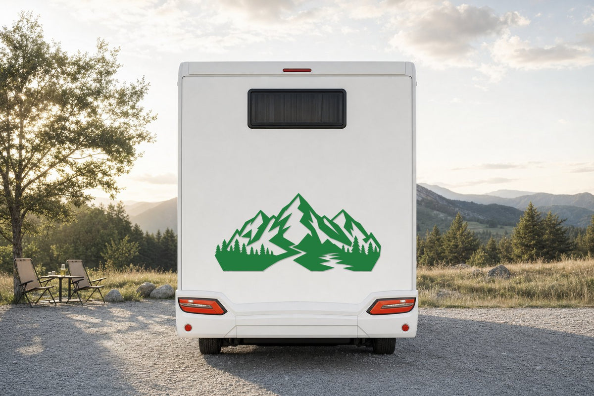 Berge-Aufkleber „Geometrisch“ fürs Wohnmobil in Grün am Wohnmobil