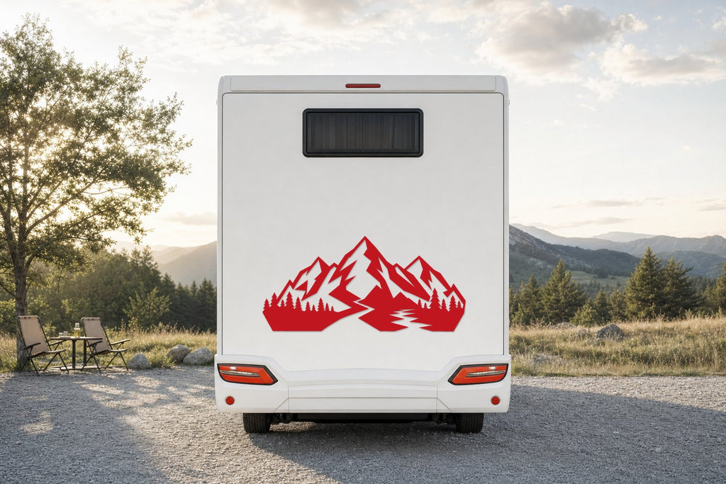 Berge-Aufkleber „Geometrisch“ fürs Wohnmobil in Rot am Wohnmobil