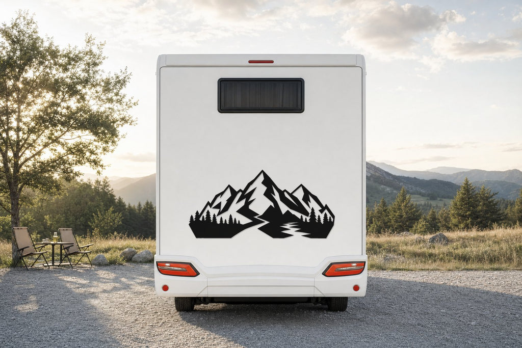 Berge-Aufkleber „Geometrisch“ fürs Wohnmobil in Schwarz am Wohnmobil