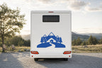 Berge-Aufkleber „Berghütte“ fürs Wohnmobil in Blau am Wohnmobil