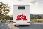 Berge-Aufkleber „Berghütte“ fürs Wohnmobil in Rot am Wohnmobil