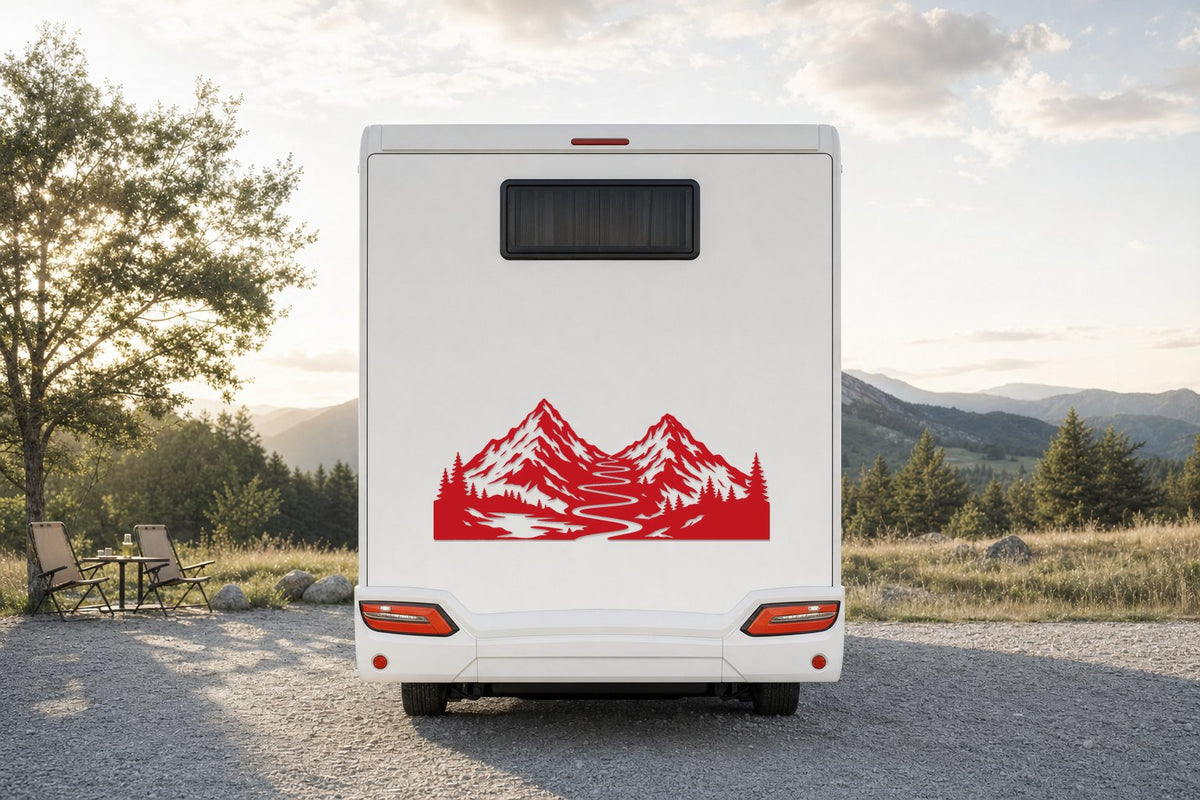 Berge-Aufkleber „Bergpfad“ fürs Wohnmobil in Rot am Wohnmobil