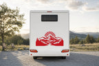 Berge-Aufkleber „Sonnenaufgang“ fürs Wohnmobil in Rot am Wohnmobil