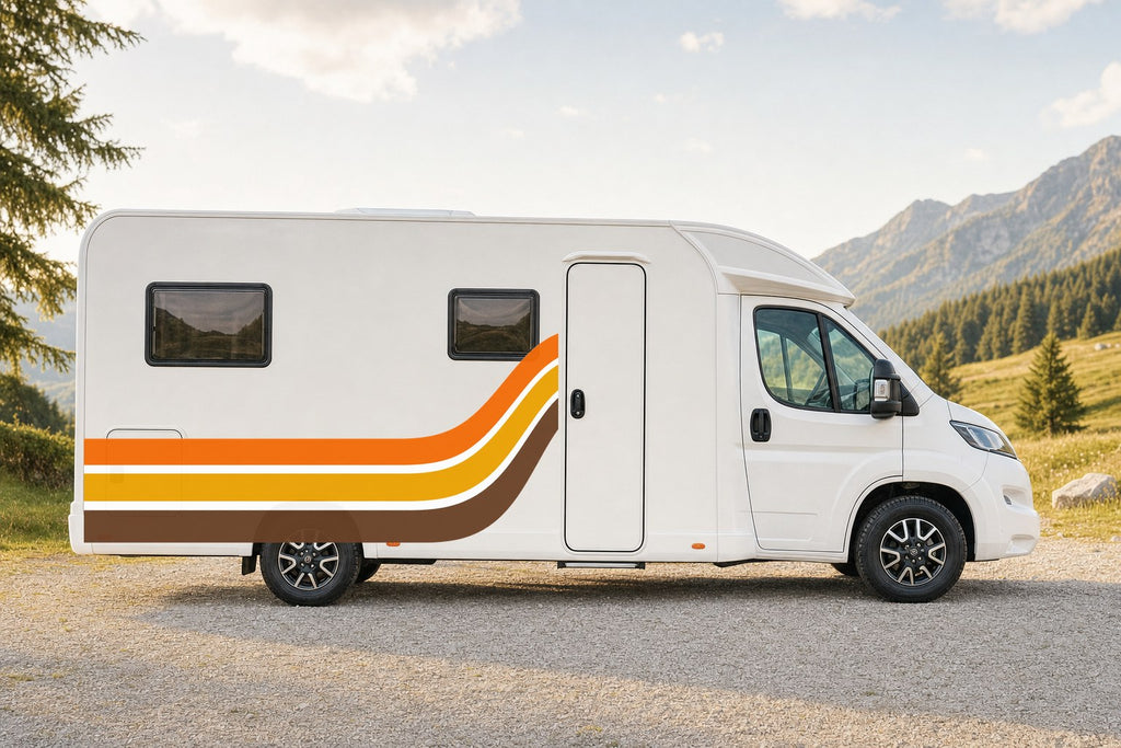 Retro-Streifen 70er fürs Wohnmobil am Wohnmobil