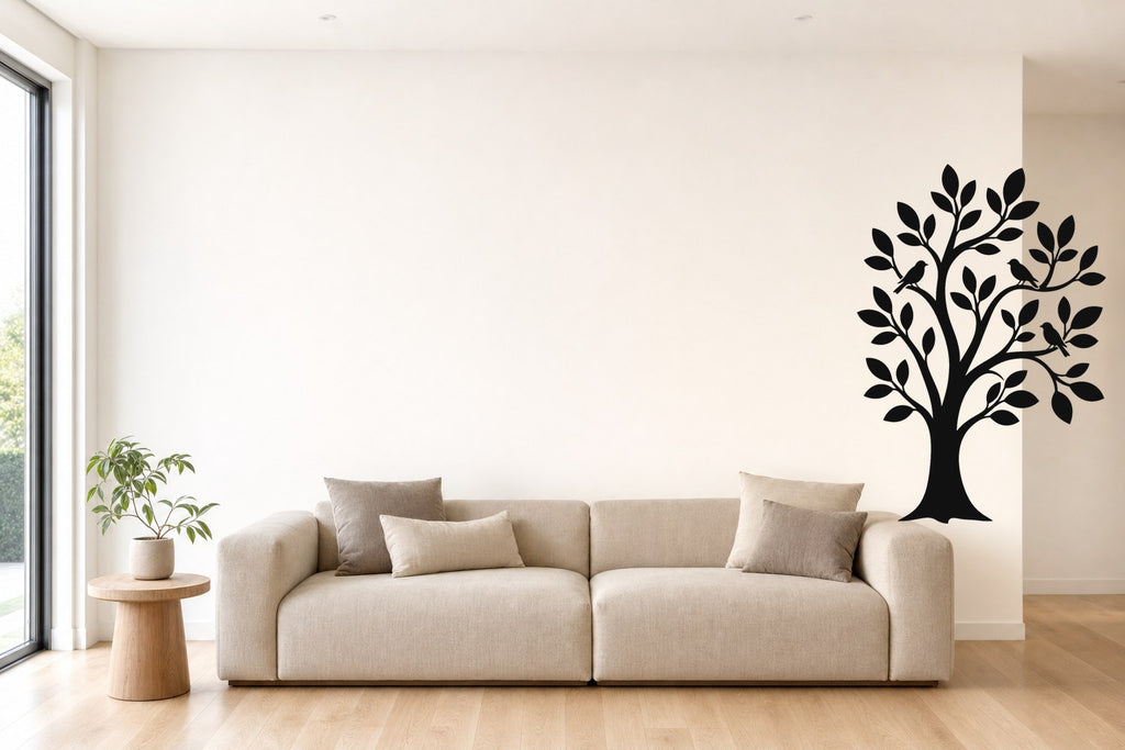 Wandtattoo Baum mit Vögeln in Schwarz an der Wand
