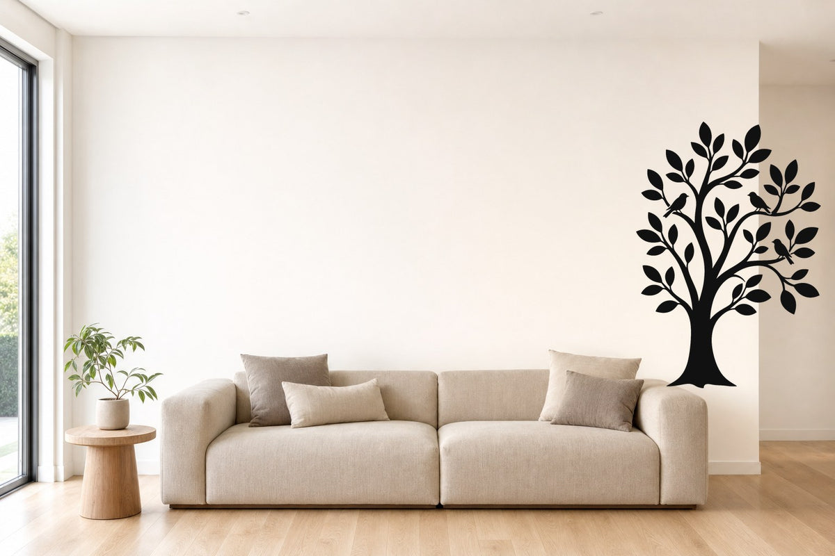 Wandtattoo Baum mit Vögeln in Schwarz an der Wand