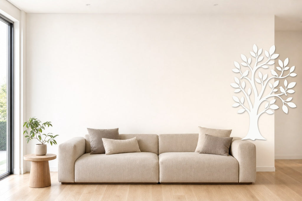 Wandtattoo Baum mit Vögeln in Weiß an der Wand