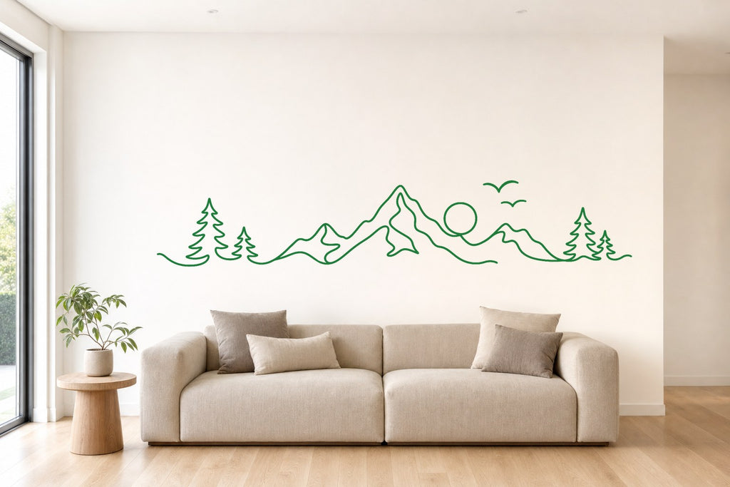 Wandtattoo Berge als Linie in Grün an der Wand
