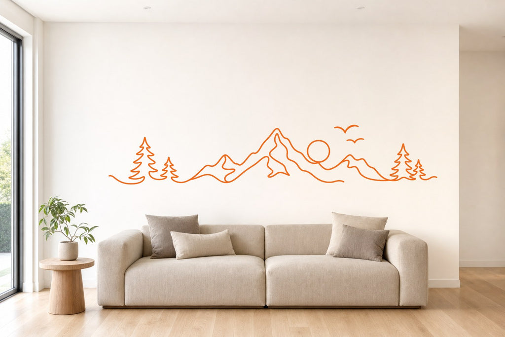 Wandtattoo Berge als Linie in Orange an der Wand