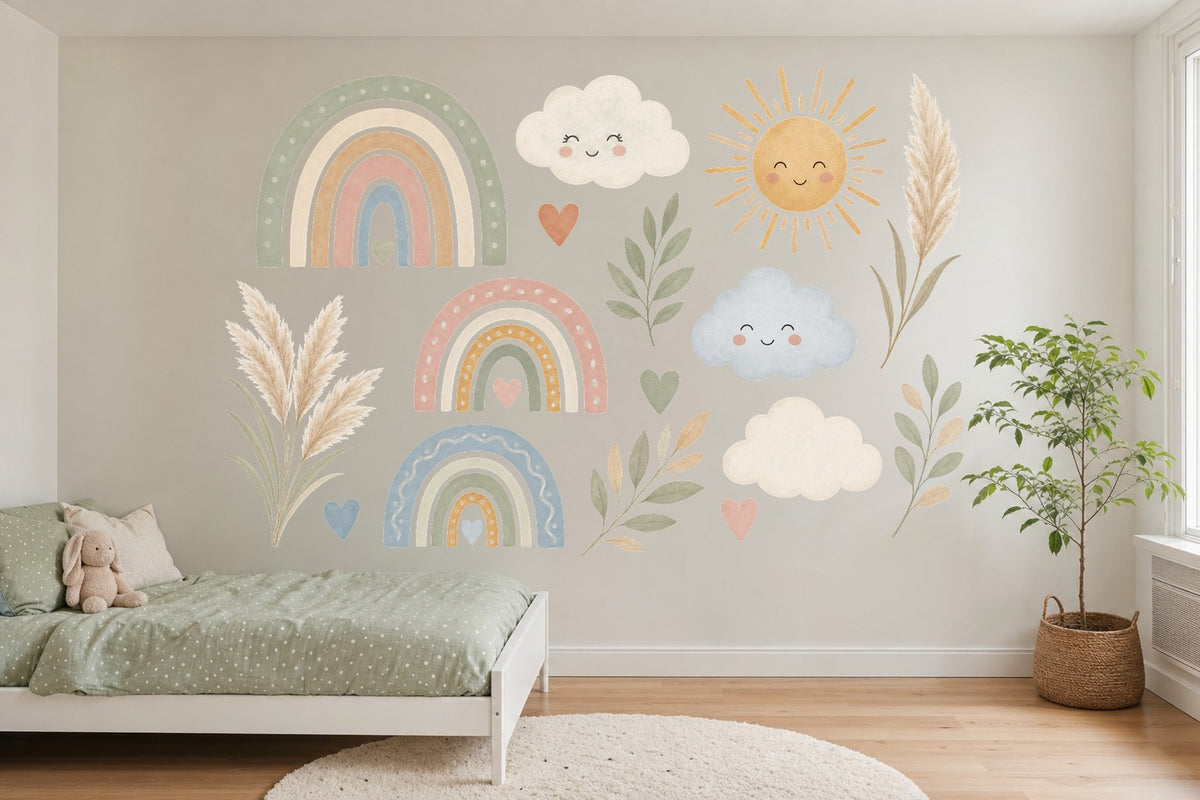 Wandsticker-Set Boho Regenbogen fürs Kinderzimmer an der Wand