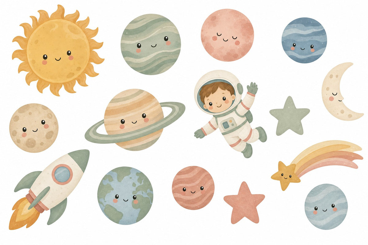 Wandsticker-Set Weltraum fürs Kinderzimmer, alle Motive