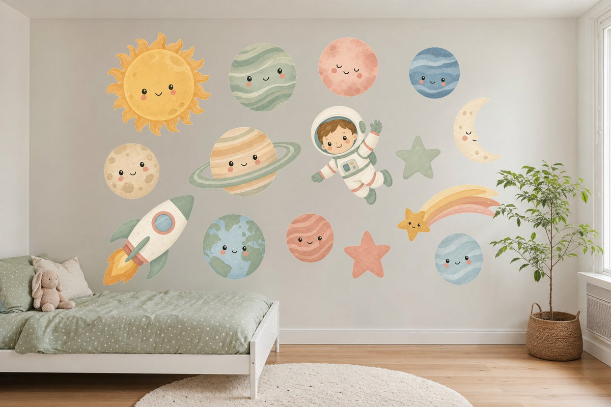 Wandsticker-Set Weltraum fürs Kinderzimmer an der Wand