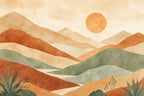 Fototapete Boho Berge mit Sonne, Motiv
