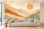 Fototapete Boho Berge mit Sonne im Wohnzimmer