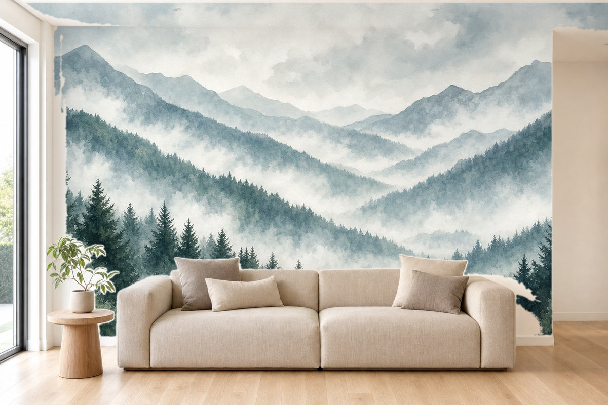 Fototapete Nebelwald im Wohnzimmer