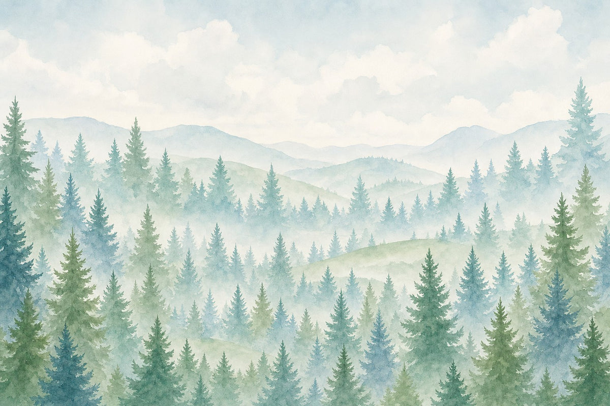 Fototapete Tannenwald Aquarell, Motiv